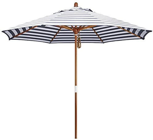JJ Home Parasol de terrasse extérieur ø 270 cm pour Jardin arrière-Cour résistant aux intempéries UV, Grand Parasol de Table à Manger de marché, 8 Baleines Robustes, Rayures Noires et Blanches