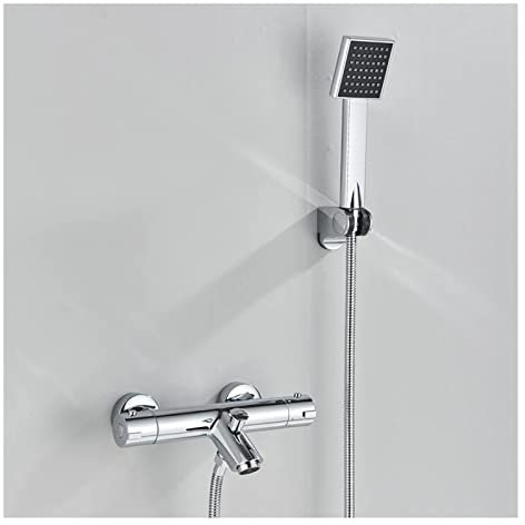 PINCHU Badewannenarmatur Thermostat Wannenarmatur Mit Handbrause Wandhalterung Badewannenarmatur Badewannen-Warm- Und Kaltwasser Mischer Messing Wannenbatterie Badezimmer Dusche Set,Chrome