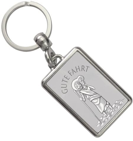 Heiliger Christophorus - Gute Fahrt silber Schlüsselanhänger der Schutzpatron der Reisenden und Autofahrer für den Schlüsselbund mit Heiligenfigur als Geschenk für Fahranfänger