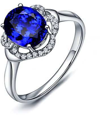 Tansanit Ring Weißgold 750, Diamant Ring Echt Verlobung Größe 62 (19.7) Tansanit Ring Frauen 1,9 Karat