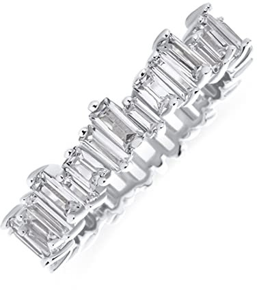 Bling Jewelry Moderner klassischer Zirkonia AAA CZ gestaffelter abwechselnder Zickzack-Baguette-Jahrestags-Ewigkeits-Ehering für Frauen .925 Sterlingsilber