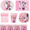 Ksopsdey 51 pcs Minnie Tableware Packs Minnie Happy Birthday Party Supplies Minnie Tableware Decoration for Kids Includes Plates, Cups,Tablecloth,Napkins，Forks for 10 Guests