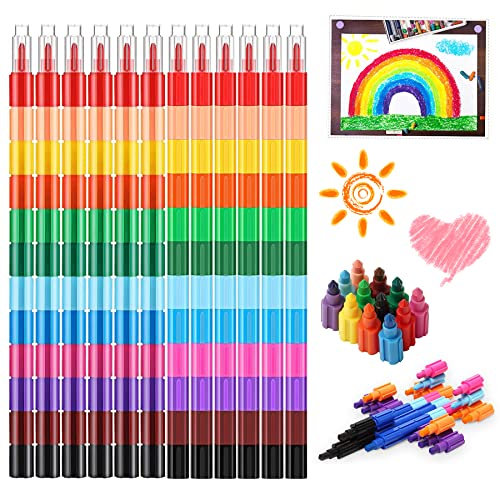 YeahBoom Wachsmalstifte,12PCS Stapelbare Buntstifte kinder,Wachsmalstifte Set,Spitzen Kreide Buntstifte,Regenbogen Stifte,Farbwechselstift,ideal als mitgebsel kindergeburtstag,Ostergeschenke Kinder