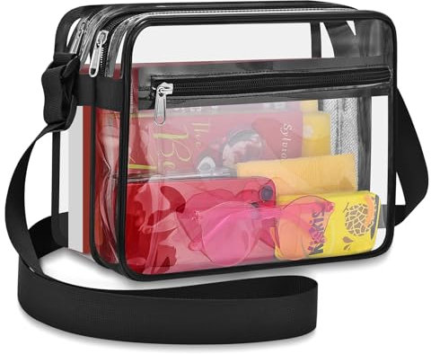 Transparente Messenger-Tasche mit 2 Fächern für Konzerte, Festivals, Sportveranstaltungen, Stadiongenehmigung, 30,5 x 15,2 x 30,5 cm, Schwarz, Medium