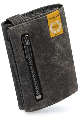 GUGGIARI® Slim Wallet mit Münzfach aus Microfaser Jacquard mit RFID Schutz - Schlankes Portemonnaie für Kreditkarten - Kreditkartenetui - Brieftasche für unterwegs (Charcoal)