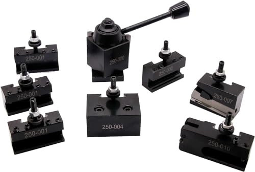 8Pcs OXA Wedge Type Quick Change Tool Post 250-000 Set Plus 2 Extra 250-001 Lathe Holders for Mini Lathe 6-9 Swing Steel Material