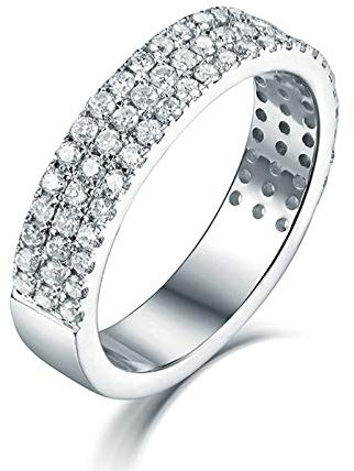 Lieson Hochzeit Ring 750 Weißgold Damen, Ehering Frauen Luxus Reihen 0.77ct Diamant Verlobungsring Weißgold Große 51 (16.2)