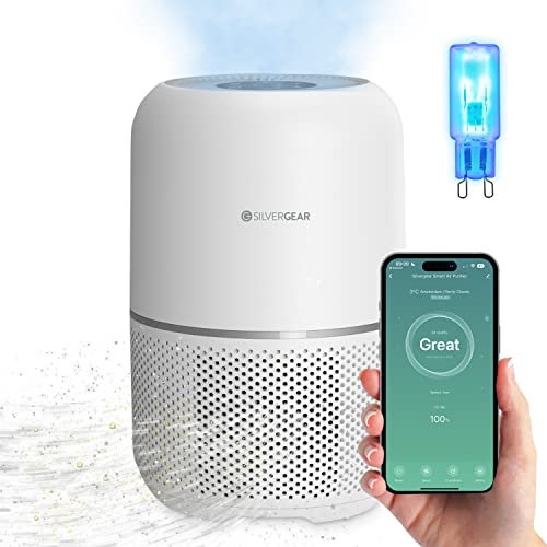 Silvergear® Luftreiniger Pro mit APP & H13 HEPA Filter | Luftreiniger gegen 99,97% Allergene | UV-C-Lampe & Ionisator | Intelligenter Luftreiniger mit 4 Lüfterstufen, Timer & Fernsteuerung