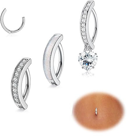 JeryWe 3-4pcs Clicker Piercing Nombril Anneau pour Femmes Acier Chirurgical Anneaux pour Boutons de Ventre Clicker CZ Fleur Papillon Inverse Piercing pour Le Nombril Corps Piercing Bijoux Style C