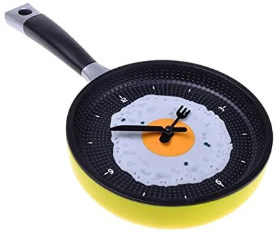 OQHAIR Frying Pan Clock with Fried Egg - Novelty Hanging Kitchen Cafe Wall Clock Kitchen - Yellow (Color : Yellow, Size : One Size) (Yellow One Size)