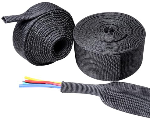 Sonoreboom Gaine de câble tressée 2 en 1 en tissu thermorétractable de 0,95 cm à 7,3 m, protection contre l'abrasion, flexibilité, gaine de câblage