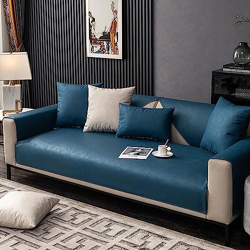 Leder Sofabezug 1 2 3 4 Sitzer,Rutschfest Sofa Überwurf,L Form Sofa Abdeckung,Einfarbig Sofaüberwurf für Hunde,Katzen,Haustiere,Liebessitz,Liege,Armlehne,Rückenlehne-Dunkelblau,1pc-45x45cm/Pillowcase