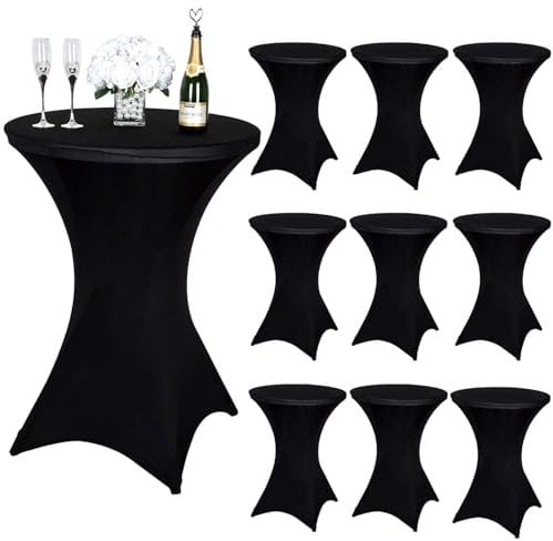 Vnituasr 10er-Set Cocktail Tischhussen, Stehtisch Husse für Bistrotisch Ø 80-85 cm, Schwarz Stretch-Tischdecke für Party, Bankett und Stehtische(80×110cm,schwarz)