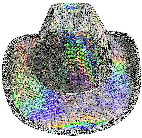 Plumdrop Disco Ball Cowboy Hat for Dj Glitter Hat Novelty Party Hat Cool Sequins Panama Cap for Stage Club Party Dance Hat Rainbow