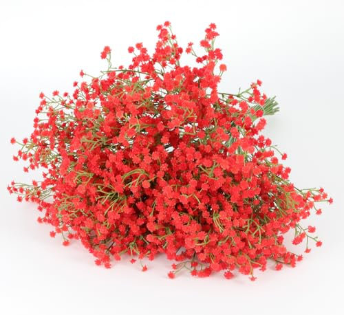 Muccp 6 pezzi Baby Breath Fiori artificiali Real Touch Faux Babies Breath Gypsophila Bouquet per matrimonio, composizione floreale (rosso)
