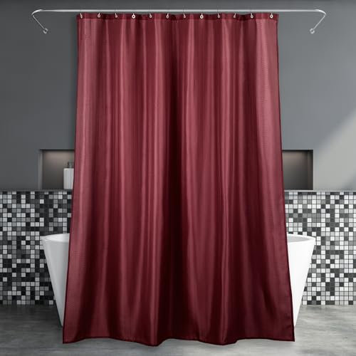 Popkozzi Tenda da doccia lunga in tessuto bordeaux: rosso scuro, antimuffa, resistente alla muffa, idrorepellente, lavabile, in poliestere, tenda da bagno in stile lino, 183 x 200 cm