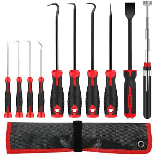 Hi-Spec 10pc Pick & Hook Set with Engine Gasket Scraper & Telescopic Magnetic Pick Up Tool – Essential Mechanic Tools for Garage, Workshop, Auto Repair & DIY Projects