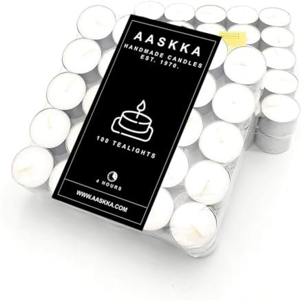 AASKKA AluCup - Velas de té (100 unidades, 4 horas de combustión, larga duración, aluminio)