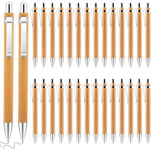 NCCHDZSW Kugelschreiber 30 Stück Hochwertig Ergonomischer, Holz Schreibgerät Bambus Holzkugelschreiber für Schreiben Journaling Schule Bürobedarf Abschlussgeschenk