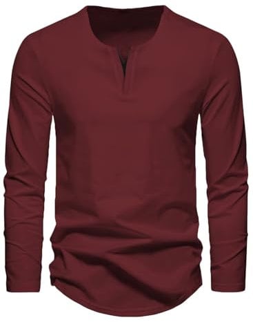 Meilicloth Langarmshirts Herren T Shirt V-Ausschnitt Langarm Shirt Herren Oberteile Baumwolle Longsleeve Freizeit Pullover Basic Sweatshirt Soft Herbst Winter Mode A Rot XL