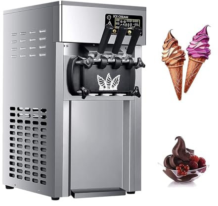 MAHWER Commercial Ice Cream Machine, Intelligent LED Three Flavors Ice Cream Maker with 3L Raw Material Tank 1.8L Freezing Tank