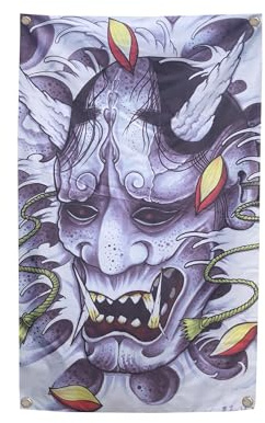 KARMA-X Großer 125x190CM Japanischer Geister Schädel Wandteppich Wandbehang | Anime Manga Wandtuch Tuch Tapestry XXL | Wanddeko für Wohnzimmer Geschenk ästhetisch