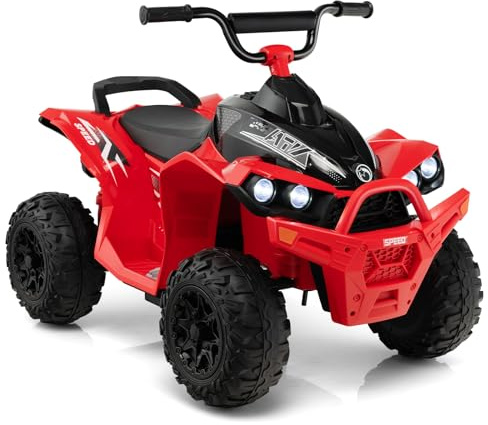 GOPLUS 12V Elektro Kinderquad, Kinderfahrzeug mit 2 Geschwindigkeiten 2,2/4,3 km/h, Elektroquad mit Hupe, Musik & LED-Scheinwerfern, Kinderauto für Kinder von 3 bis 8 Jahren bis zu 35 kg (Rot)