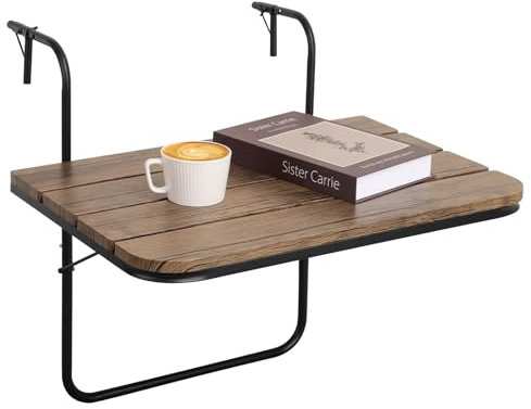 FEUFOAM Holz Balkon Geländer Tisch Outdoor Balkon Klappbar Hängende Tisch Verstellbar Balkon Bartisch für Geländer Platzsparend Bar Serviertisch Hellbraun