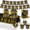 MORAINJAY 70Pcs 50th Birthday Tableware - Black Gold, Cups, Plates, Napkins, Tablecloth, Paper Banner & Decoration Set for 16 Guests