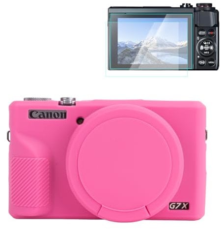 Rieibi Silicone Case for Canon G7X Mark III Case, G7X Mark III Accessories with 2 Pcs Screen Protective Film,Detachable Lens Cover for Canon G7X Mark III Cover