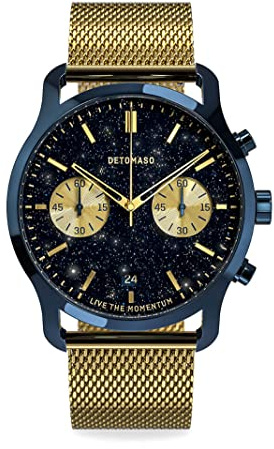DeTomaso SORPASSO Chronograph Stella ORO Blau Herren-Armbanduhr Analog Quarz Mesh Milanese Armband Gold
