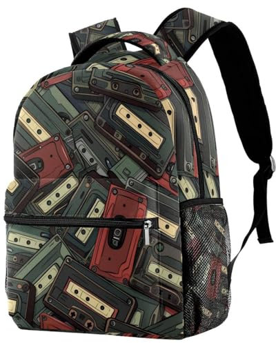 Travel Lightweight Rucksack, Vintgae Seamless Cassette Tape Casual Teenage Laptop Schoolbag Medium Size