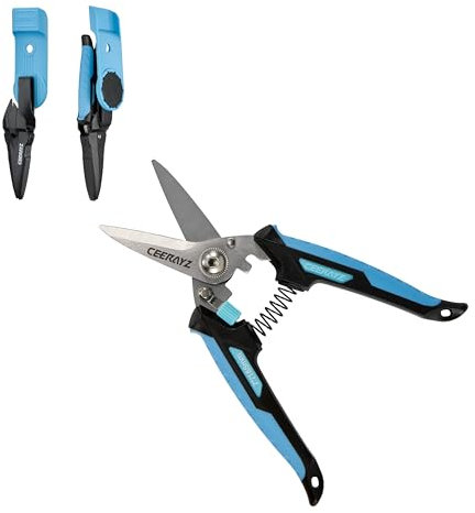 CEERAYZ 185mm Tijeras Multiusos, Tijeras podar, Tijeras Versátiles para proyectos de bricolaje, oficina, líneas de producción y poda, con funda protectora y soporte magnético (Negro/Azul)