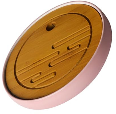 Garneck Bandeja De Té De Cerámica De Madera Con Drenaje De Agua Bandeja Redonda Para Taza De Té Fácil De Limpiar