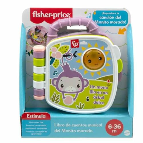 Fisher-Price Libro de cuentos musical del Monito morado Juguete para bebés con luces y sonidos, para bebés y niños y niñas pequeños a partir de 6 años, versión en castellano, JFN09