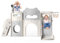 Toboggan pour Enfants,Toboggan 7 en 1 pour Tout-Petits,avec Panier de Basket,Cadre d'escalade de Jardin, télescope, Rangement,Arche Rampante,Toboggan Extra Long 1700 mm(Beige-Gris)