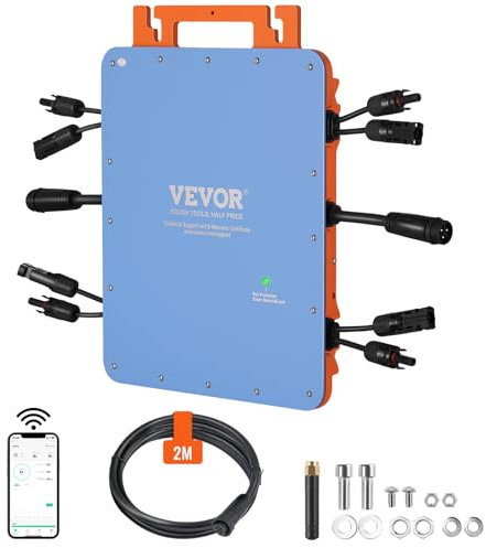 VEVOR Micro Onduleur Solaire Lié au Réseau 1200 W Micro-onduleur Solaire Étanche IP67 Alliage d'Aluminium Tension CC 18-50 V avec Antenne APP Wifi Cordon d'Alimentation pour Systèmes Panneaux Solaires