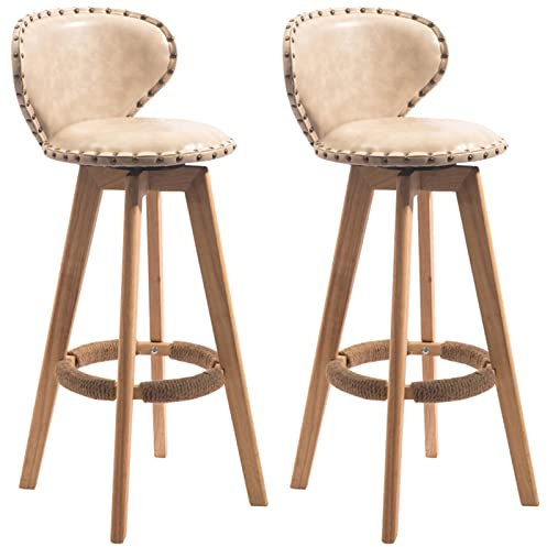 TLTDSMYF Barhocker, Massivholzhocker, Drehbarer Barstuhl, 2er-Set, Hochstühle für Küche und Esszimmer mit Fußstütze aus Vintage-Hanfseil/Braun/60 cm