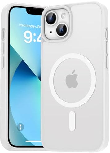 Natiiozie Magnetisch Hülle Kompatibel mit iPhone 14/iPhone 13, Matt Handyhülle Kompatibel mit MagSafe, Stoßfest Kratzfest Schutzhülle Nie Vergilbung rutschfest Rückseite Case Frostweiß