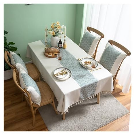 Tischdecke 140x260CM, Polyester Tischdecke Outdoor Welle Weiß Hellgrün Abwaschbare Tischdecke Rechteck