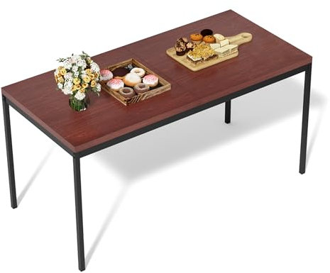 FurnitureR Mesa de comedor, mesa de cocina vintage de madera, marco de metal, mesa de cocina rectangular con patas antideslizantes para comedor, sala de estar, 150 x 75 x 75 cm, escritorio marrón y