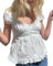 Women Y2K Ruffle Crop Top Short Puff Sleeve V Neck Lace Trim Button Down T-Shirt Summer Fairy Grunge Babydoll Blouse Tee (White D, M)