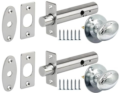 HANDLEZONE® 2 Pack Mortice Security Door Bolts, Extended 88mm Silver Rack Bolt, with Polished Chrome Oval Thumbturns