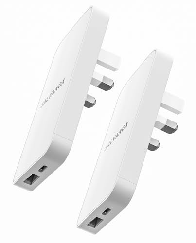 Galvanox USB Type C Flat Charger Wall Block, (2-Pack) Slim Multi Port UK Power Adapter for iPhone 16/15/14/Pro Max and Samsung Galaxy Phones, 20W Dual Port Fast Charging Outlet Plug