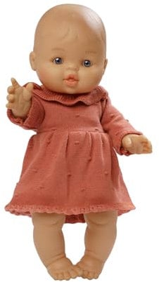 Heless 54031 - Mädchen Babypuppe Gordi von Paola Reina, mit Musselin-Strickkleid in Pfirsich, 100 Prozent Bio-Baumwolle, Puppe in der Größe 34 cm
