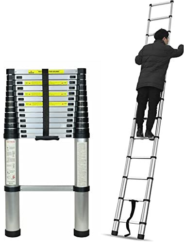 Scala telescopica in alluminio, 8 m-1 m, regolabile, leggera, per tetto di casa, camper, mansarda per uso interno/esterno, capacità di carico 150 kg, design compatto e portatile