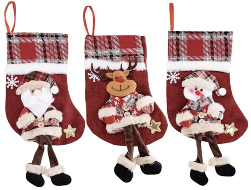 ZYEKIU 3 Pezzi Calza Befana Vuota da Appendere, Calze Befana Personalizzate Tessuti Non Tessuti, Piccole Calze Natalizie per Albero, Camino, Vetrina, Sacchetto di Caramelle