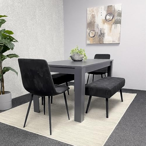 KOSY KOALA Modern Arrow Design Dining Table Set with 2 Black Velvet Chairs and 2 black Benches Dining Room furniture