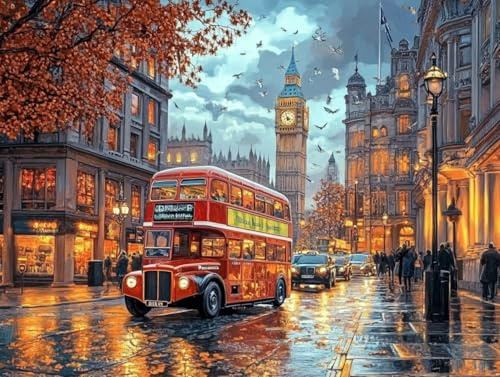 Generisch 5D Londoner Straßenansicht Diamant Painting Pictures, DIY Diamant Art Painting Kits, Diamond Painting Set for Adults Anfänger, Mosaic Making Home Decor 30x40cm 1073