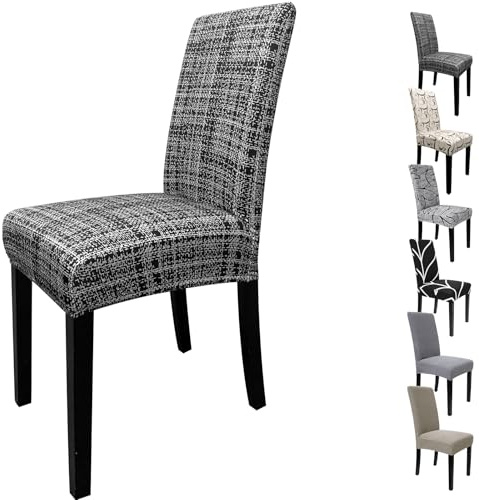 Zindoo Stuhlhussen 6er Set Stretch Stuhlbezug mit Gewebeoptik
